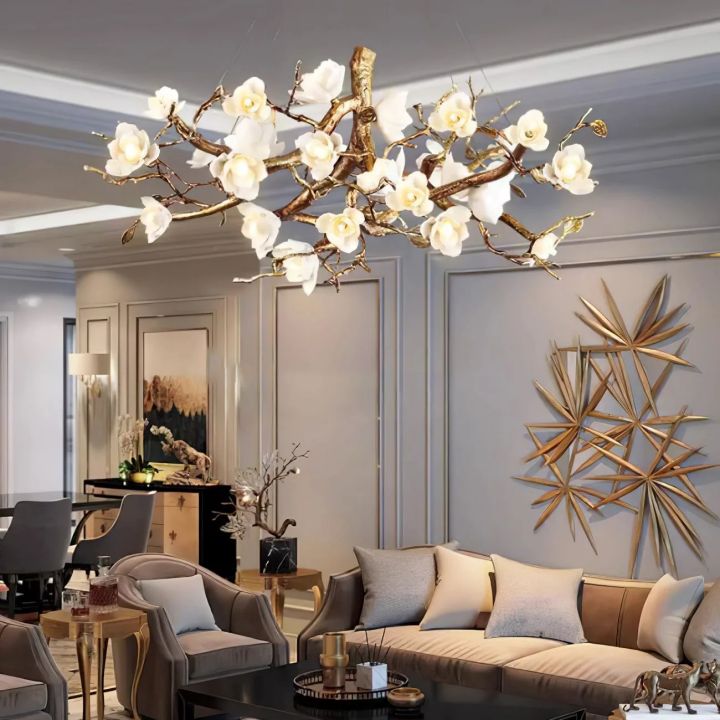 Urban Chic Flower Bloom Branch Brass Chandelier