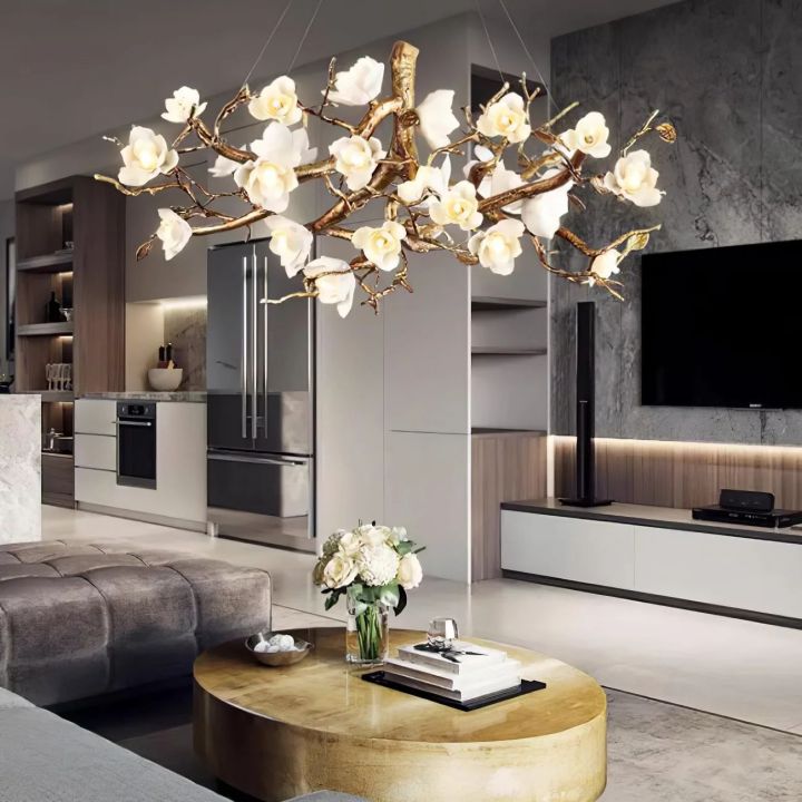 Urban Chic Flower Bloom Branch Brass Chandelier