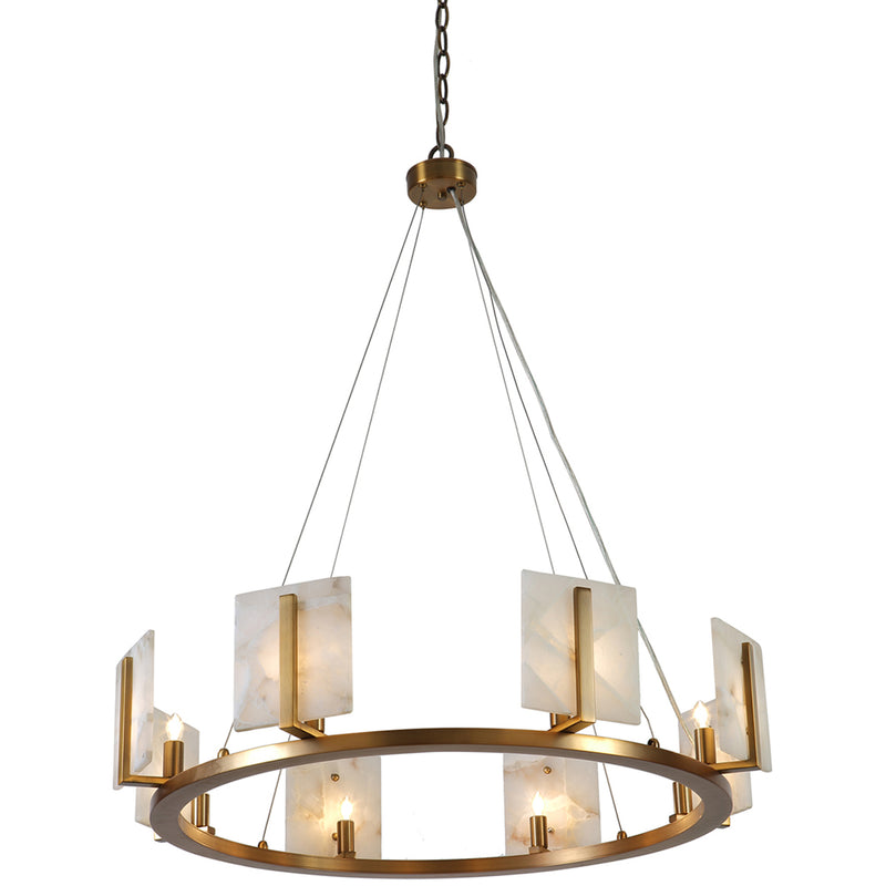 Alabaster Contemporary Round Brass  Chandelier