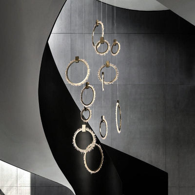 Primary Crystal Cluster 12 Rings Staircase Chandelier