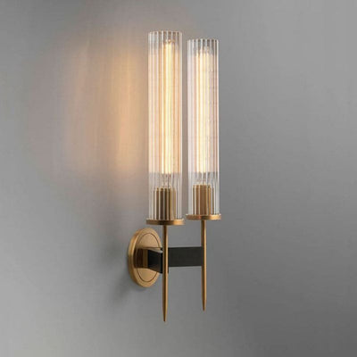 Double Head Industrial Wind K9 Crystal Shade Candlestick Wall Sconce, Brass