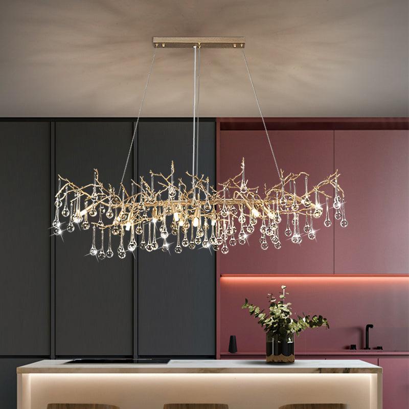 Lorna Gold Contemporary Crystal Hanging Lighting Fixture For Dining Room