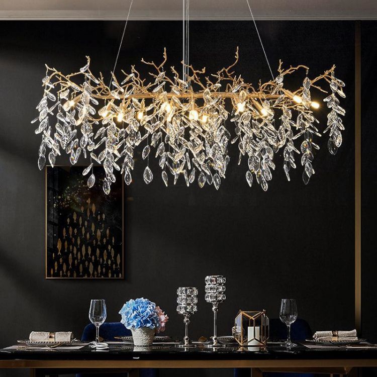 Lorna Gold Contemporary Crystal Hanging Lighting Fixture For Dining Room