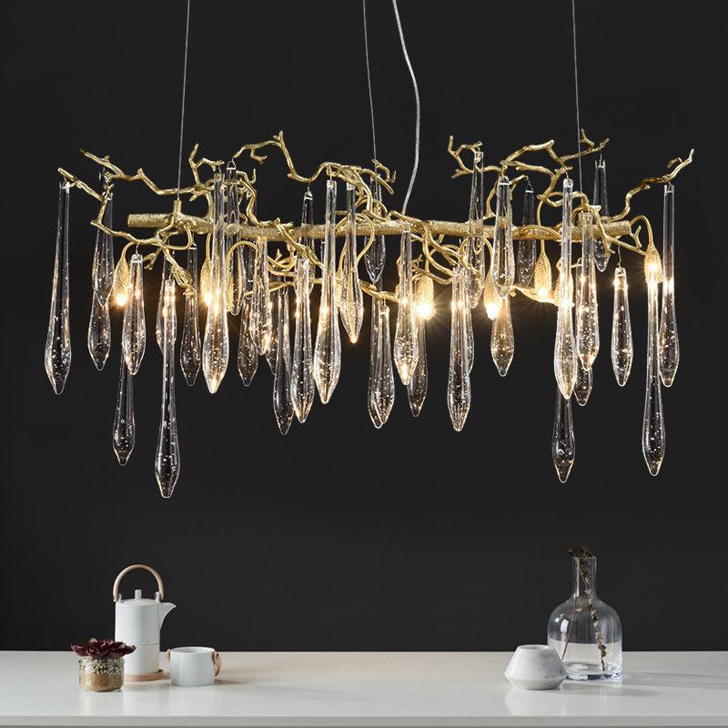 Lorna Large Teardrop Modern Branch Chandelier, Brass Chandelier