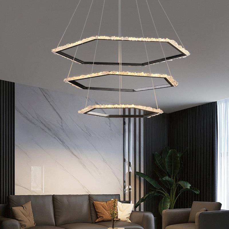 Primary Hexagon Rock Crystal Ring Chandelier