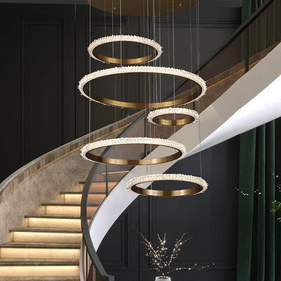 Primary Staircase K9 Crystal Ring Chandelier